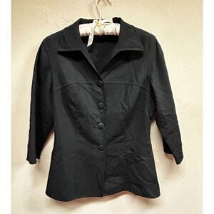 Azadeh San Francisco Italy Made Button Front Wool Blazer Size 6 Black 3/4 Sleeve